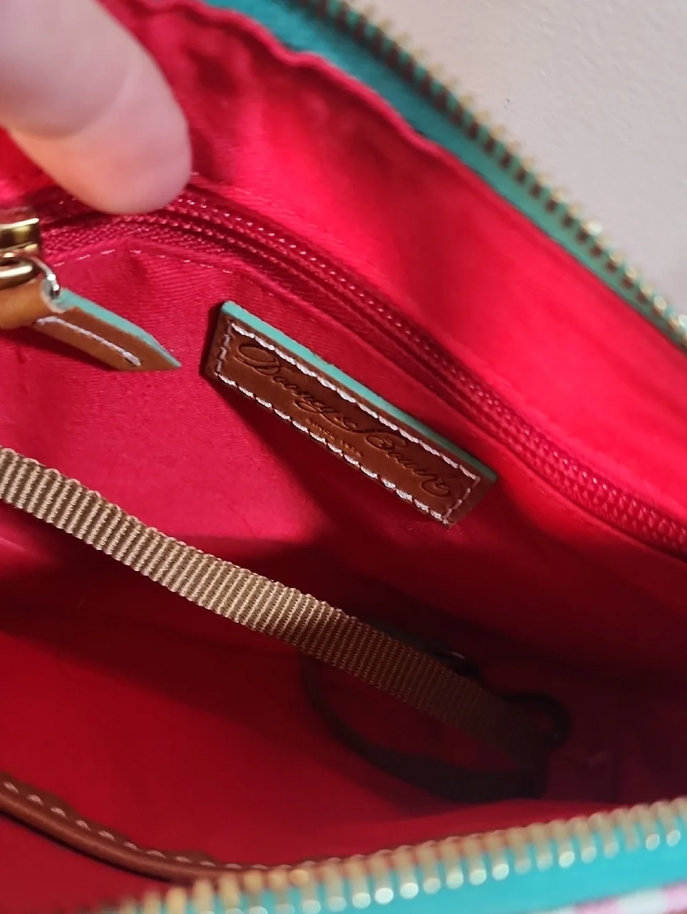 Dooney & Bourke Leather Picnic Pink Mint Gingham Crossbody Shoulder Bag Purse - Picture 12 of 12